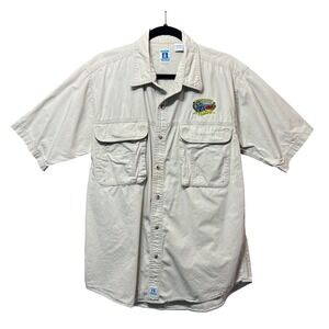 Vintage Hook & Tackle Grand Canyon Railway Fishing Shirt Men M‎ Khaki 90s Cotton